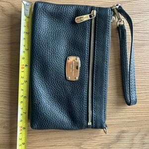Michael Kors Black Pebbled Wristlet with Gold Accents